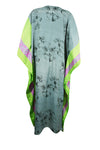 Boho Beach Maxi Dress Kaftan, Gray, Green Floral Silk Kaftan, L-2X