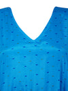 Women Boho Beach Kaftan, Tufts Blue Maxi Silk Kaftan, L-2X