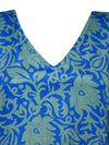 Women Boho Beach Kaftan Sapphire Blue Floral Maxi Caftan, L-2X