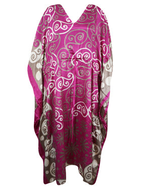 Women Boho Beach Kaftan Magenta Pink Floral Maxi Caftan, L-2X