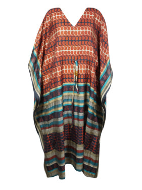 Women Boho Beach Fire Orange Black Paisley Maxi Caftan L-2X