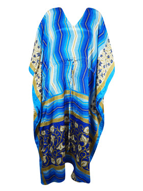 Women Boho Beach Kaftan Electric Blue, Snazzy Silk Maxi Kaftan L-2X