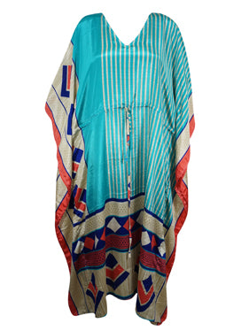 Women Boho Beach Kaftan, Sea Blue, Red Maxi Caftan,L-2X