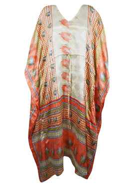Women Boho Beach Kaftan, Peach, Orange Maxi Caftan, L-2X