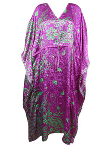  Women Boho Beach Kaftan, Purple Floral Maxi Caftan Dress L-2X