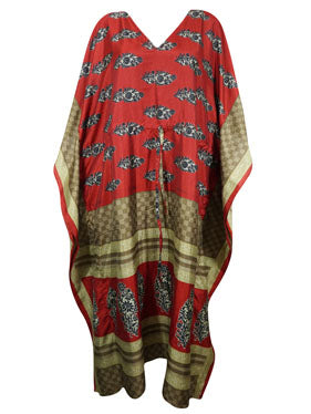 Womens Summer Kaftan, Sunset Red Boho Beach Caftan Dress, L-2X