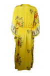 Boho Beach Maxi Kaftan, Golden Yellow, Floral Silk Caftan Dress, L-2X
