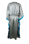 Boho Beach Maxi Dress Kaftan, Gray, Blue Floral Silk Kaftan, L-2X