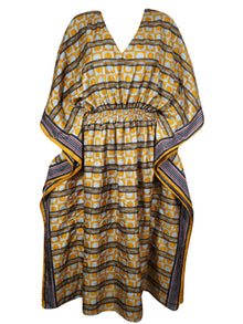  Beach Kaftan Maxi Dresses, Yellow Blue Recycle Silk Kaftan One Size