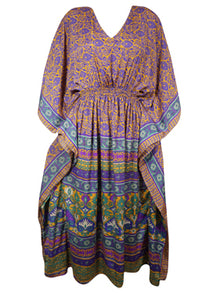  Womens Beach Dress, Maxi Kaftan, Recycle silk Purple Floral Printed Caftan