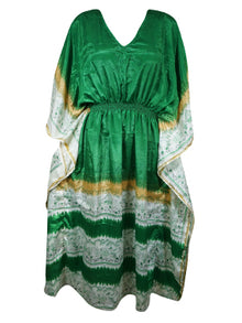  Boho Summer Maxi Kaftan For Women's Green, Floral Print Caftan Dress L-2X