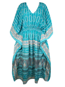  Boho Summer Maxi Kaftan For Women's Sky Blue, Floral Print Caftan Dress L-2X