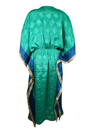 Boho Summer Maxi Kaftan For Women's Persian Green Print Caftan Dress L-2X