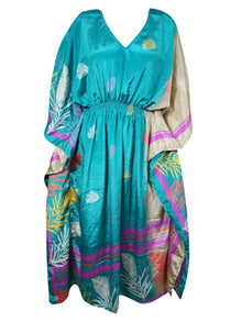  Boho Summer Maxi Kaftan For Women's Sky Blue, Floral Print Caftan Dress L-2X
