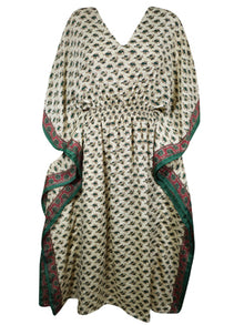  Boho Summer Maxi Kaftan For Women's Green, Beige Floral Print Caftan Dress L-2X