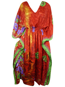  Boho Summer Maxi Kaftan For Women, Scarlet  Red, Floral Caftan Dress L-2X