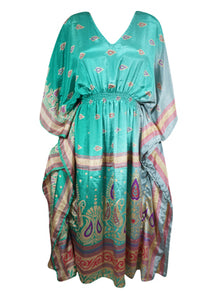  Boho Summer Maxi Kaftan For Women, Teal Blue, Floral Caftan Dress L-2X