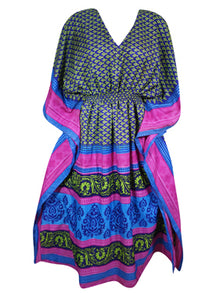  Boho Summer Maxi Kaftan For Women, Navy Blue Floral Caftan Dress L-2X