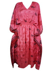  Women Boho Beach Kaftan Dark Pink, Floral Maxi Caftan Dress, L-2XL