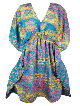 Summer Beach Kaftan Dress, Blue, Floral Resort Wear Caftan Dresses SML