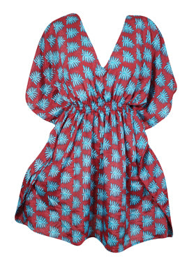 Summer Beach Kaftan Dress, Red, Blue Floral Printed Resort Wear Caftan Dresses SML