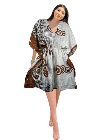 White Recycled Silk Kaftan – Beach Cover-Up Tunic Caftan for Women SML
