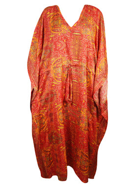 Women, Orange, Red Beach Kaftan Dress Stylish Long Summer Caftan, One size
