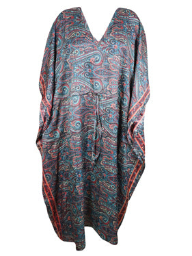 Stylish Maxi Kaftan Blue Floral Tunic Kaftan, Boho beach Coverup dress, One size