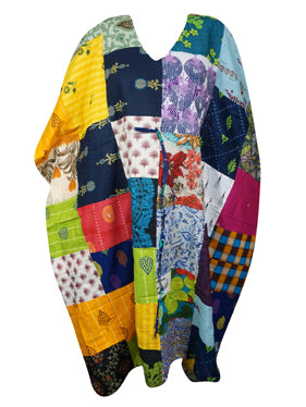 Maxi Floral Print Dress, Patchwork Cotton Beach Kimono Dresses L-3XL