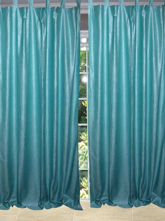 2 Sea Blue Velvet Curtains – Handmade Tab Top Drapes, Luxurious Textured Window Panel
