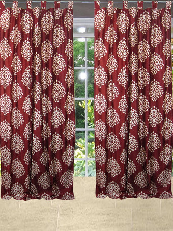 Textured Boho Curtain Pair – Red Tab Top Drapes for Cozy Bedroom Décor