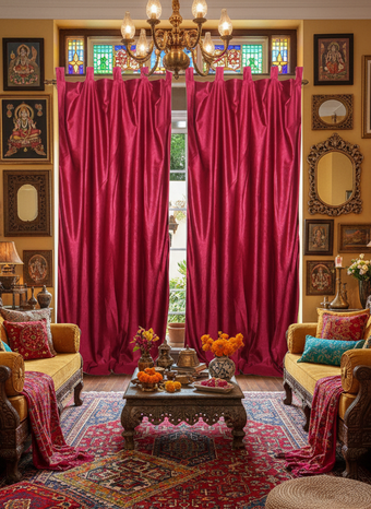 2 Pink Sari Curtains – Handmade Rod Pocket Drapes for Windows