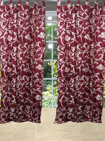 2 Red Velvet Curtains – Handmade Tab Top Drapes, Luxurious Textured Window Panels