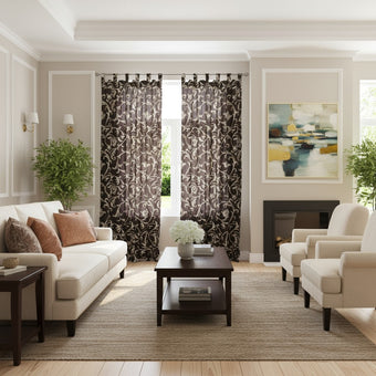 Pair of Brown Floral Printed Curtains – 96" Tab Top Drapes for Elegant Boho Interiors