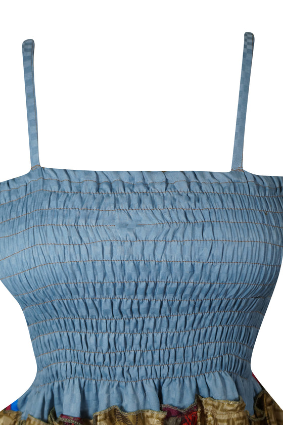 Womens Recycle Silk Maxi Dress Sky Blue Summer Boho Dresses S/M