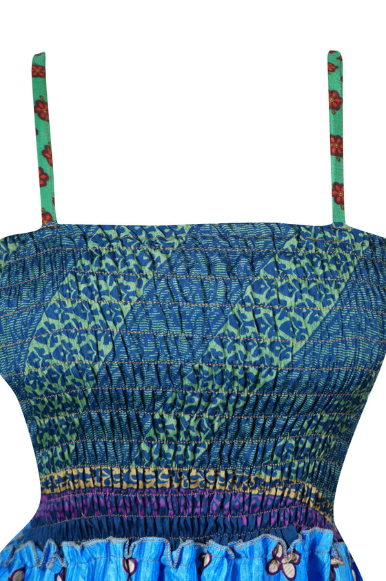 Women Stylish Yale Blue Maxi Dress, Summer Empire Waist Tiered Beach Sundress, S/M