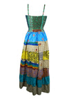 Women Stylish Yale Blue Maxi Dress, Summer Empire Waist Tiered Beach Sundress, S/M