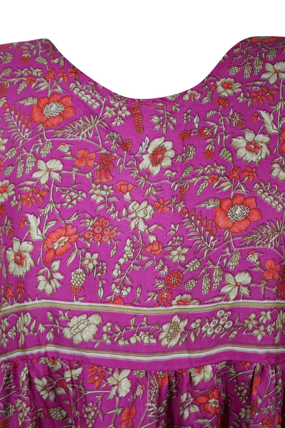 Resort Cocktail Dress, vibrant magenta Printed Gorgeous Recycle Sari Dresses M