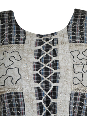 Women's Medieval Maxidress, Gray Embroidered Long Maxi Dress, Travel Dress  XL