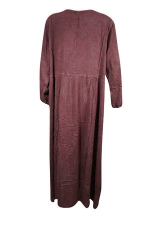 Women's Rustic Brown Medieval Maxidress, Embroidered Long Maxi Dress, Travel Dress XL
