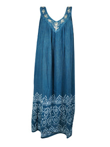  Gorgeous Vintage Blue Maxi Dress, Embroidered Bohemian Maxi Dresses L