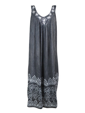 Women's Boho Maxi Dress, Gray Embroidered Sleeveless Bohemian Comfy Dresses L