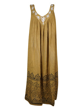 Vintage Hippie Boho Dress, Mellow Embroidered Bohemian Comfy Long Dresses Gift L