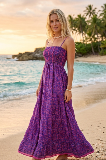 Women’s Strappy Purple Maxi Dress – Boho Party Wear Summer Beach Dress, S/M
