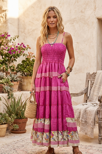 Women’s Hot Pink Maxi Dress – Stylish Summer Beach & Party Wear Dress, S/M