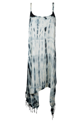 Black & White Tie-Dye Tank Dress – Breezy Summer Beach Cover-Up for Women S