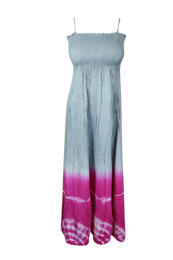 Women’s Strappy Light Blue & Pink Maxi Dress – Flowy Summer Beach & Party Style SM