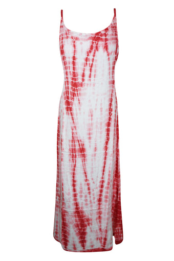 Boho Red Tie-Dye Tank Dress – Long Flowy Summer Beach Cover-Up for Women S