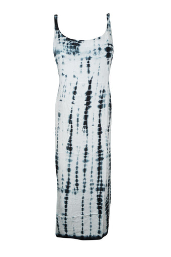 Boho Maxi Tie-Dye Tank Dress in Black and White – Women’s Long Summer Cover-Up S