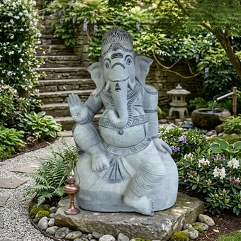 Pre-Order Ganesha Stone Sculpture – Hand Carved Granite Outdoor Garden Statue